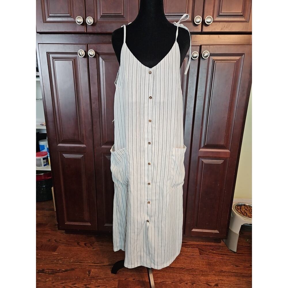The Hanger Button Down Striped Spaghetti Strap Button Down Dress L Black White